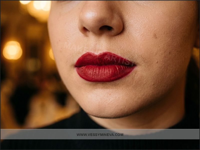Bold prom makeup — statement dark-red lips for prom night
