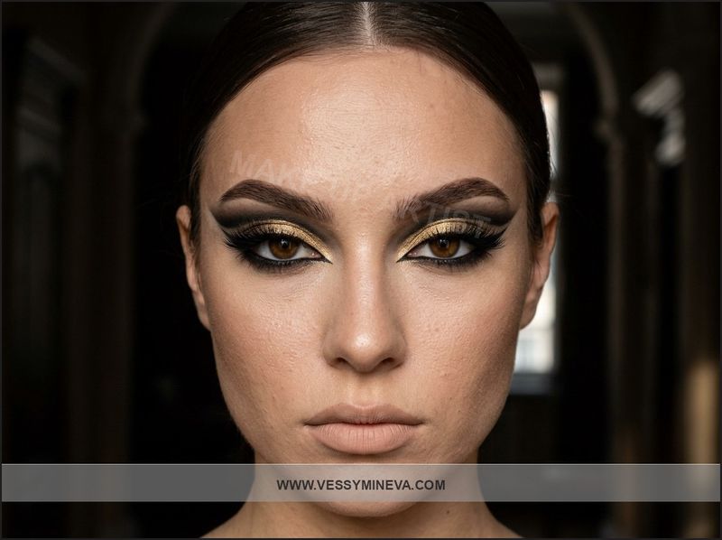 Bold prom makeup — cut crease with a metallic accent