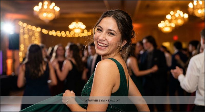 Prom-goer dancing at the ball — long-lasting makeup that survives the emotions