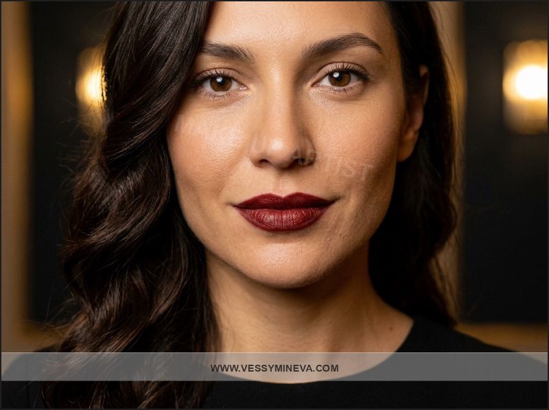 Bold oxblood lips with velvet texture — 2026 trend
