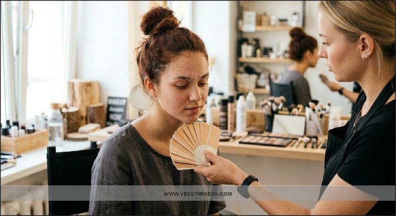 Professional prom makeup consultation — discussing style preferences